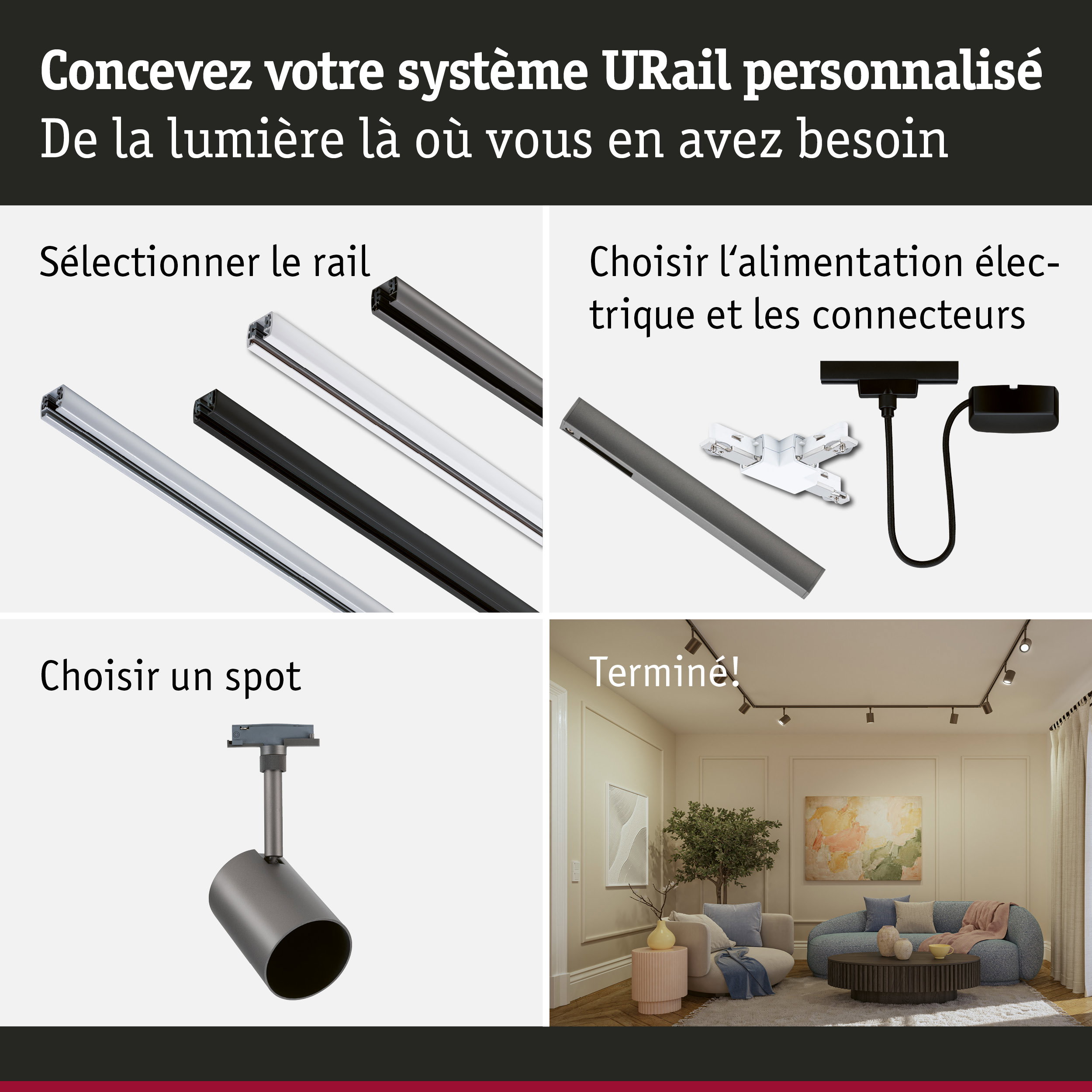 URail Spot sur rail Luxe GU10 max. 10W gradable 230V Titanium