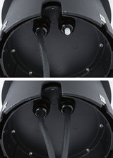 Close-up of black plastic housing with cable glands for LED lighting installation