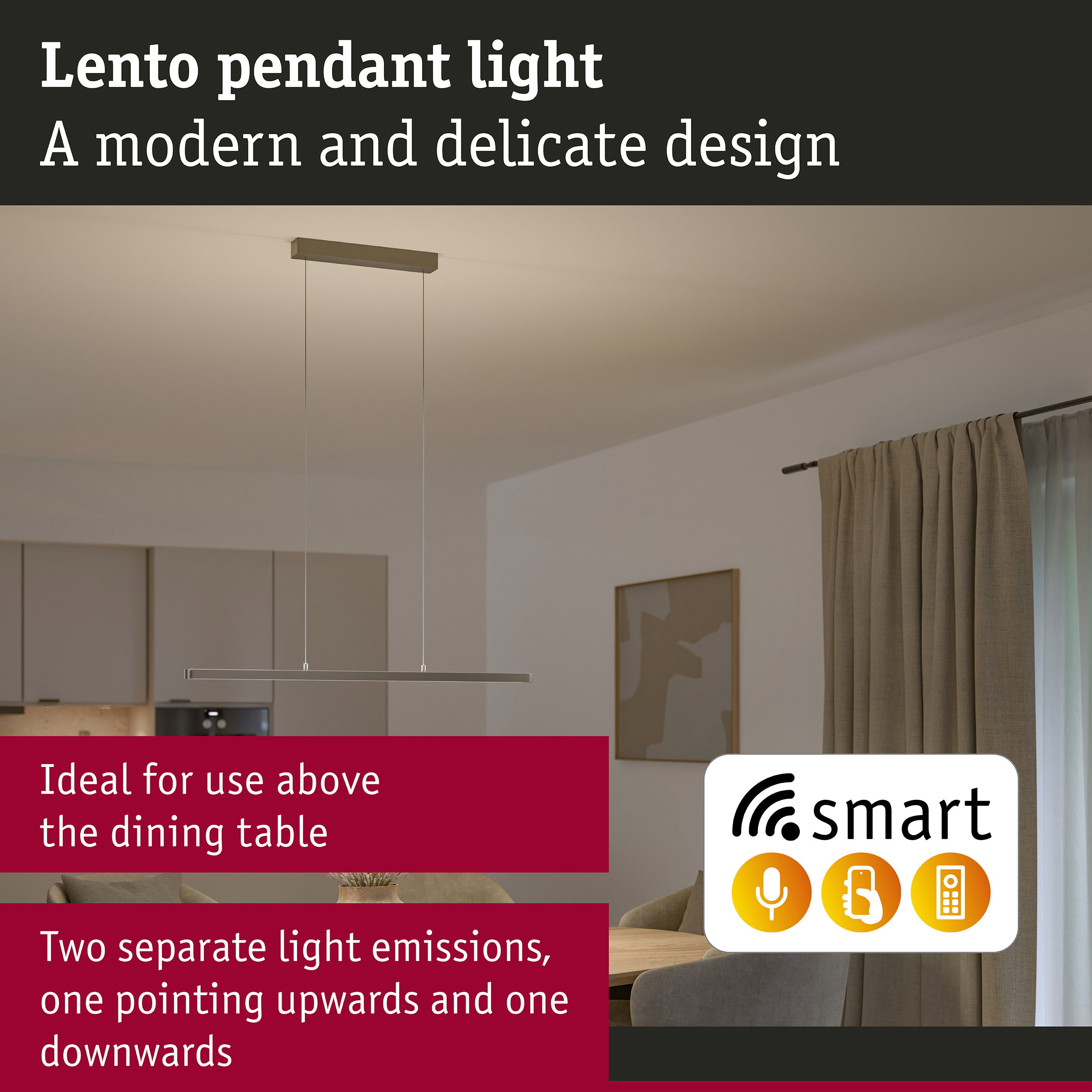 LED Pendant light Smart Home Zigbee 3.0 Lento Tunable White 2035lm 26,4W Titanium