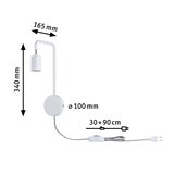 White metal wall lamp with switch, 340 mm height, 165 mm projection, 100 mm diameter lighting