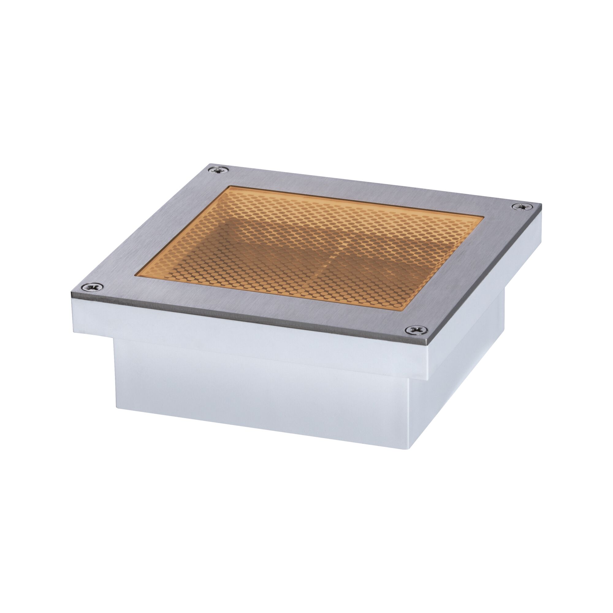 Square stainless steel LED floor recessed light with amber cover for outdoor lighting applications