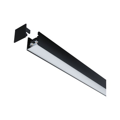 Schwarzes LED-Aluminiumprofil mit milchigem Diffusor und abnehmbarem Endstück für moderne Lichtsysteme