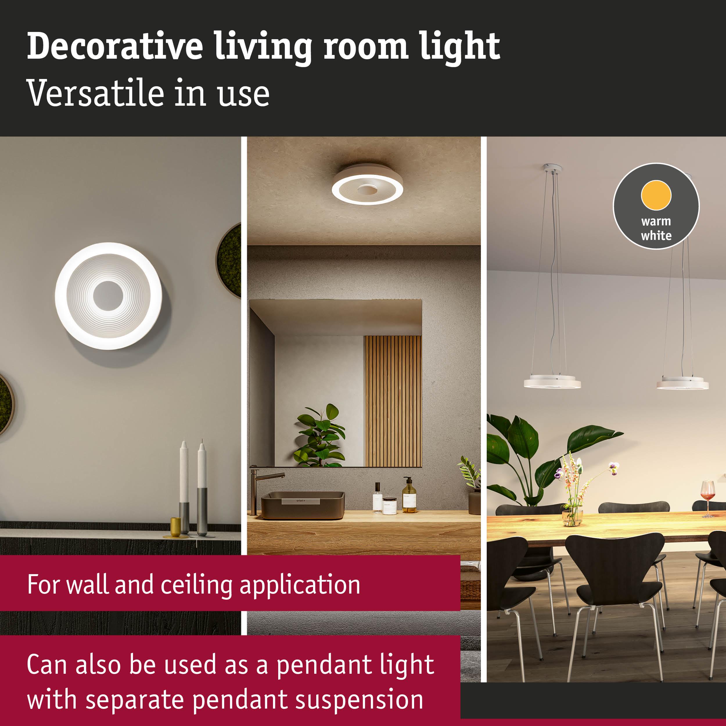 Decorative white LED ceiling and wall light with warm white glow for living and dining rooms