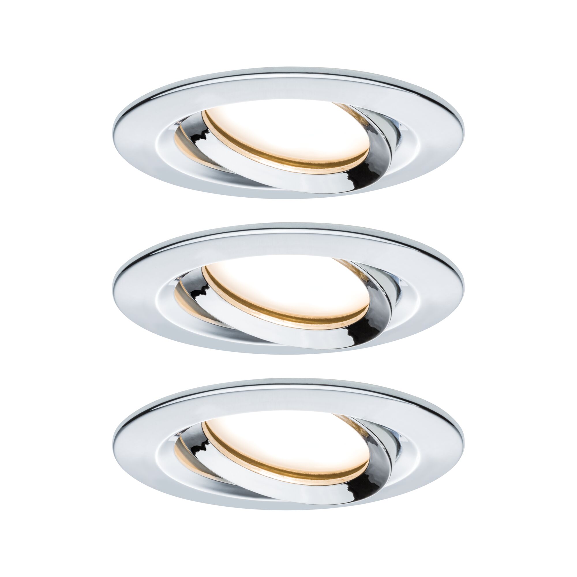 Runder Einbaustrahler aus verchromtem Metall mit warmweißem LED-Licht für moderne Innenbeleuchtung