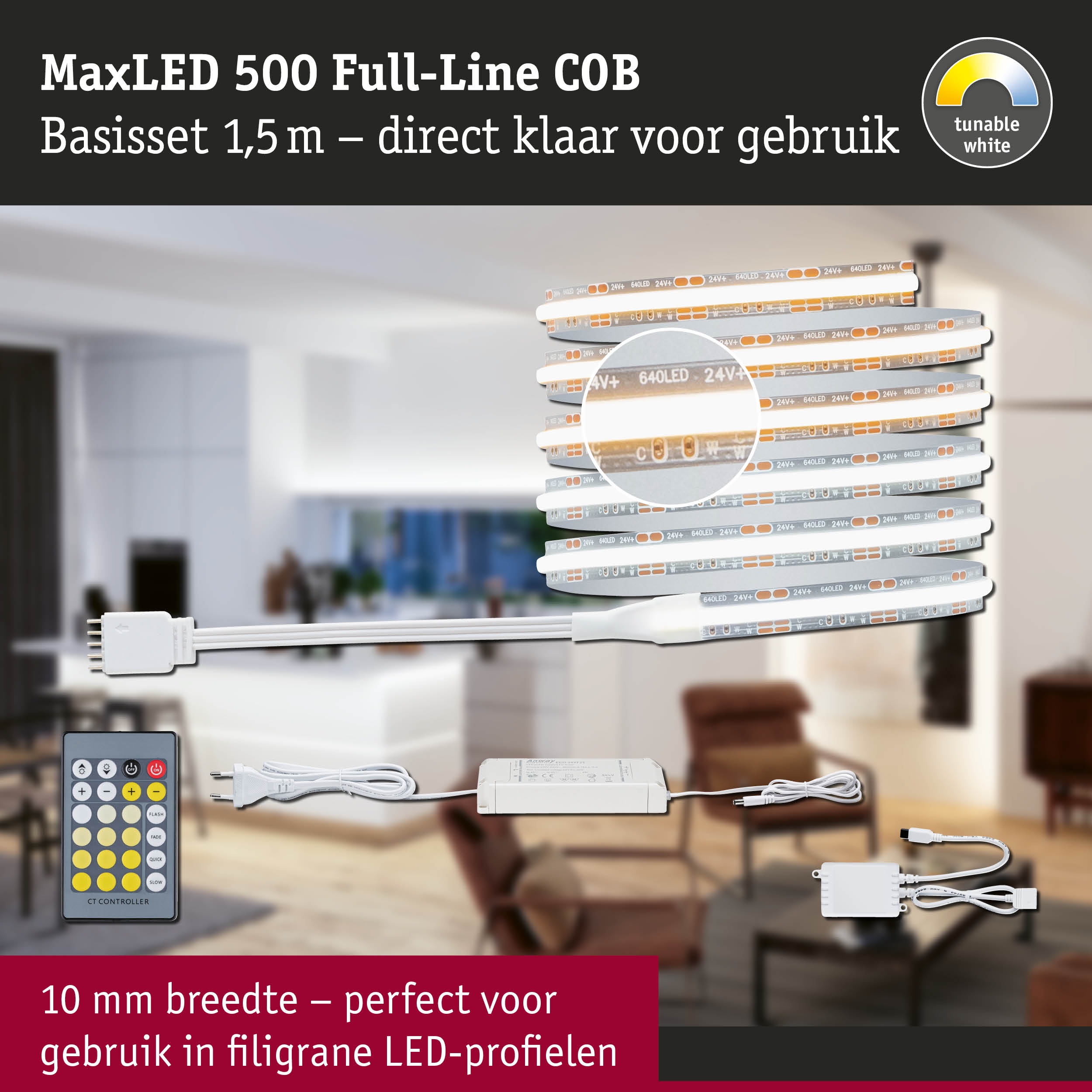 MaxLED 500 LED-stripset met afstandsbediening en dimmer voor instelbaar wit licht