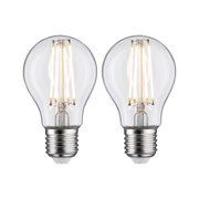 Zwei klare LED-Glühbirnen mit sichtbaren Filamenten und E27-Fassung für energiesparende Beleuchtung