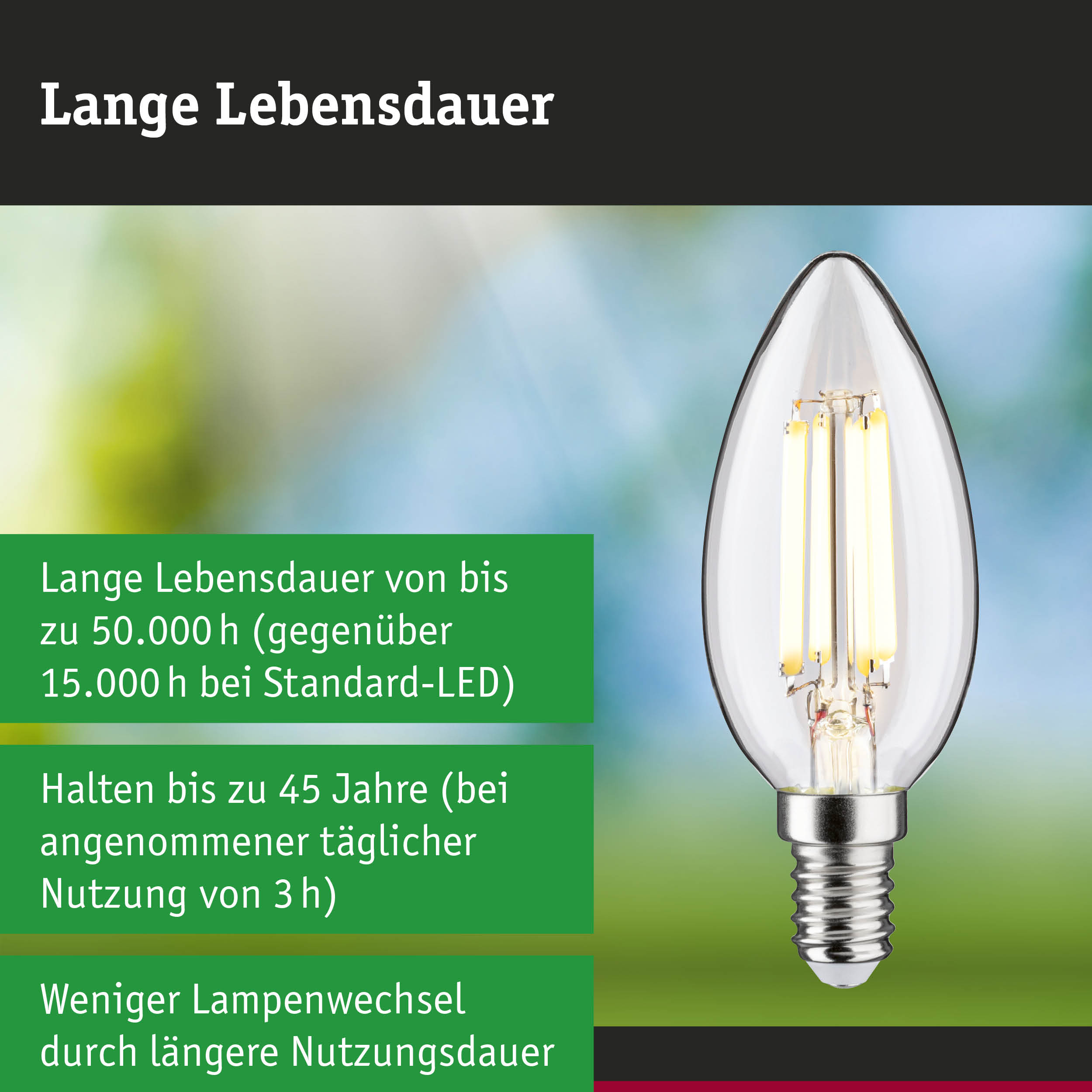Efficient-Line Filament 230V LED Kerze E14 525lm 2,5W 3000K Klar