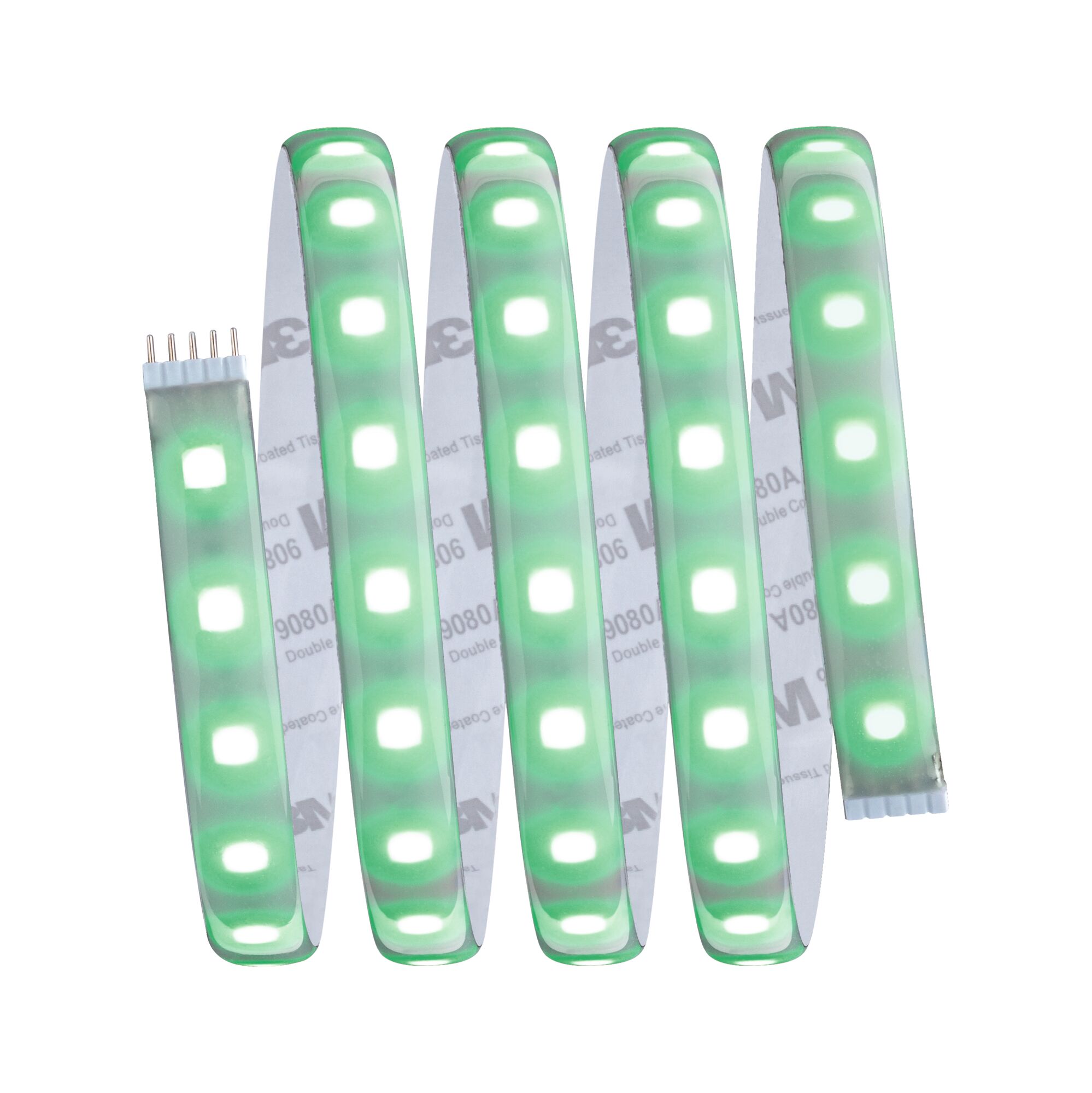 Flexible LED strip light with green-white illumination for decorative indoor lighting solutions