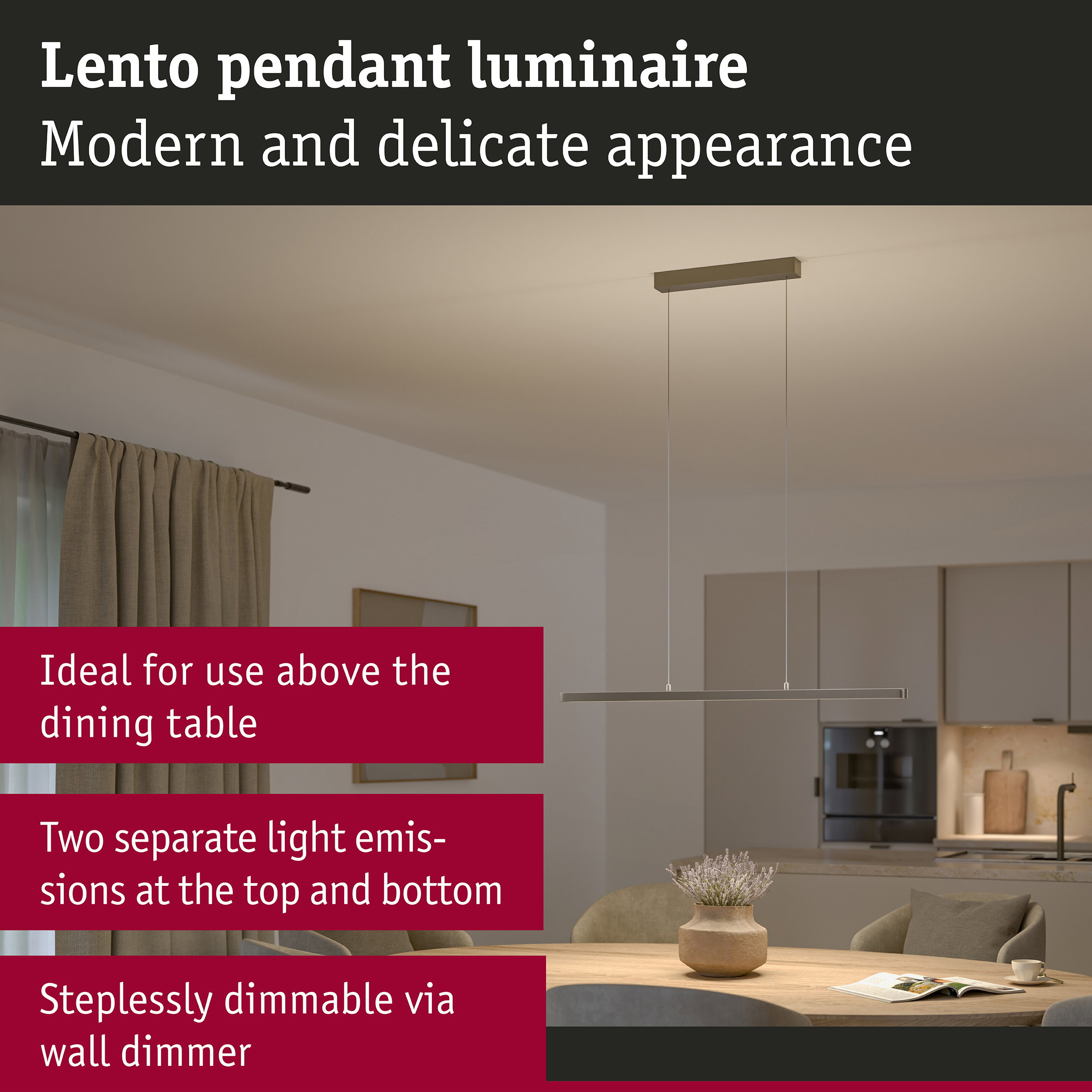 LED Pendant light Lento 2700K 2200lm 36W Titanium