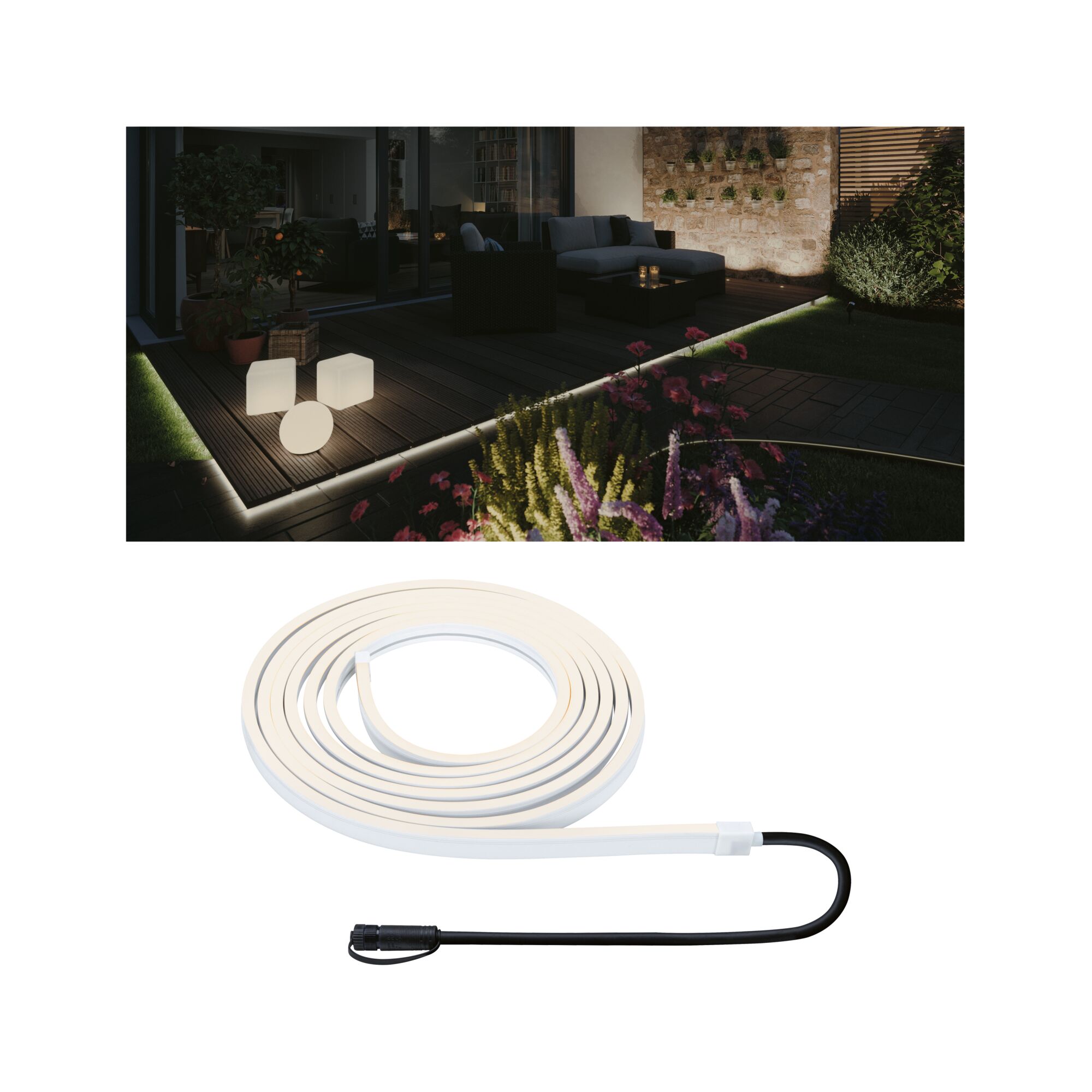 Plug & Shine Strip LED Smooth Strip individuel IP68 3000K 26W Blanc Bande LED blanche avec câble noir pour éclairage moderne intérieur et extérieur