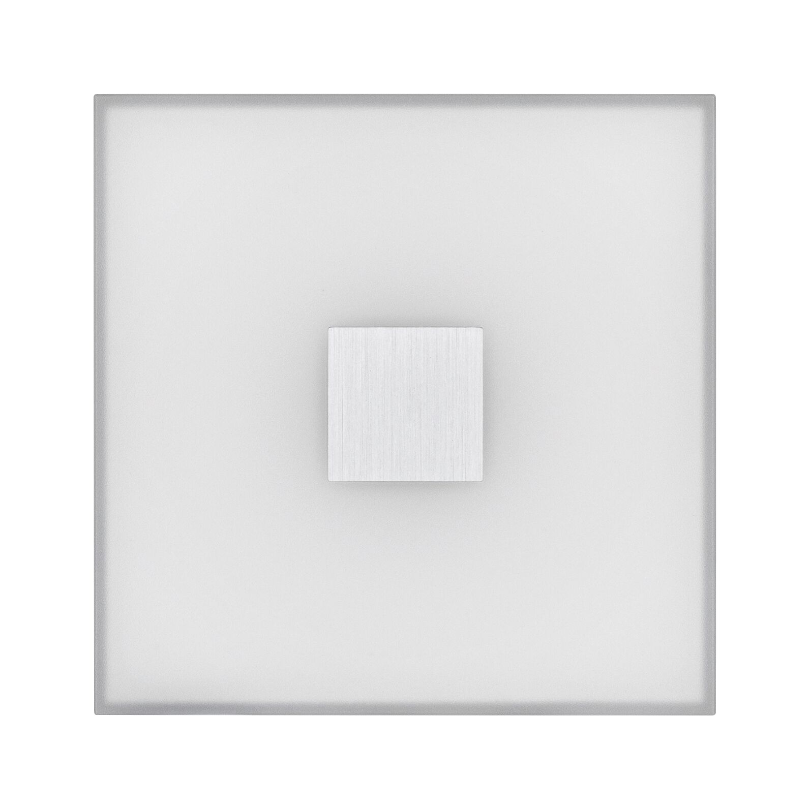 Quadratische Deckenleuchte aus satiniertem Glas mit Aluminium-Mittelteil in Silber für modernes Lichtdesign
