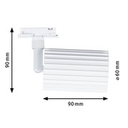 Hvid LED-spot i plastik, 90 mm lang og 60 mm i diameter til skinnesystemer
