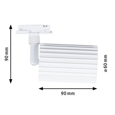 White plastic LED spotlight 90 mm long and 60 mm diameter for track lighting systems