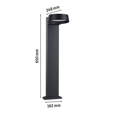 Black aluminum outdoor wall light with round shade, dimensions 650x162x248 mm for garden lighting