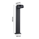 Applique murale extérieure noire en aluminium avec abat-jour rond, dimensions 650x162x248 mm pour éclairage de jardin
