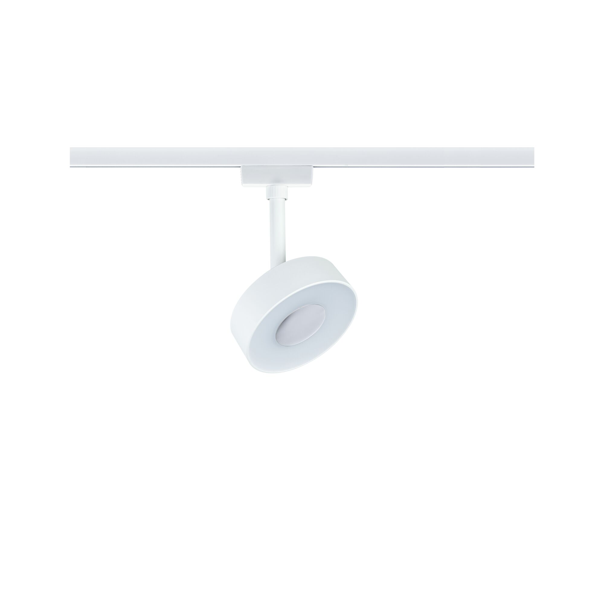 Modern white metal LED spotlight on track system for flexible room lighting solutions