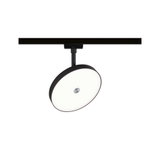 Rund sort LED-spot med hvid diffuser til skinnesystembelysning