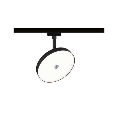 Rund sort LED-spot med hvid diffuser til skinnesystembelysning