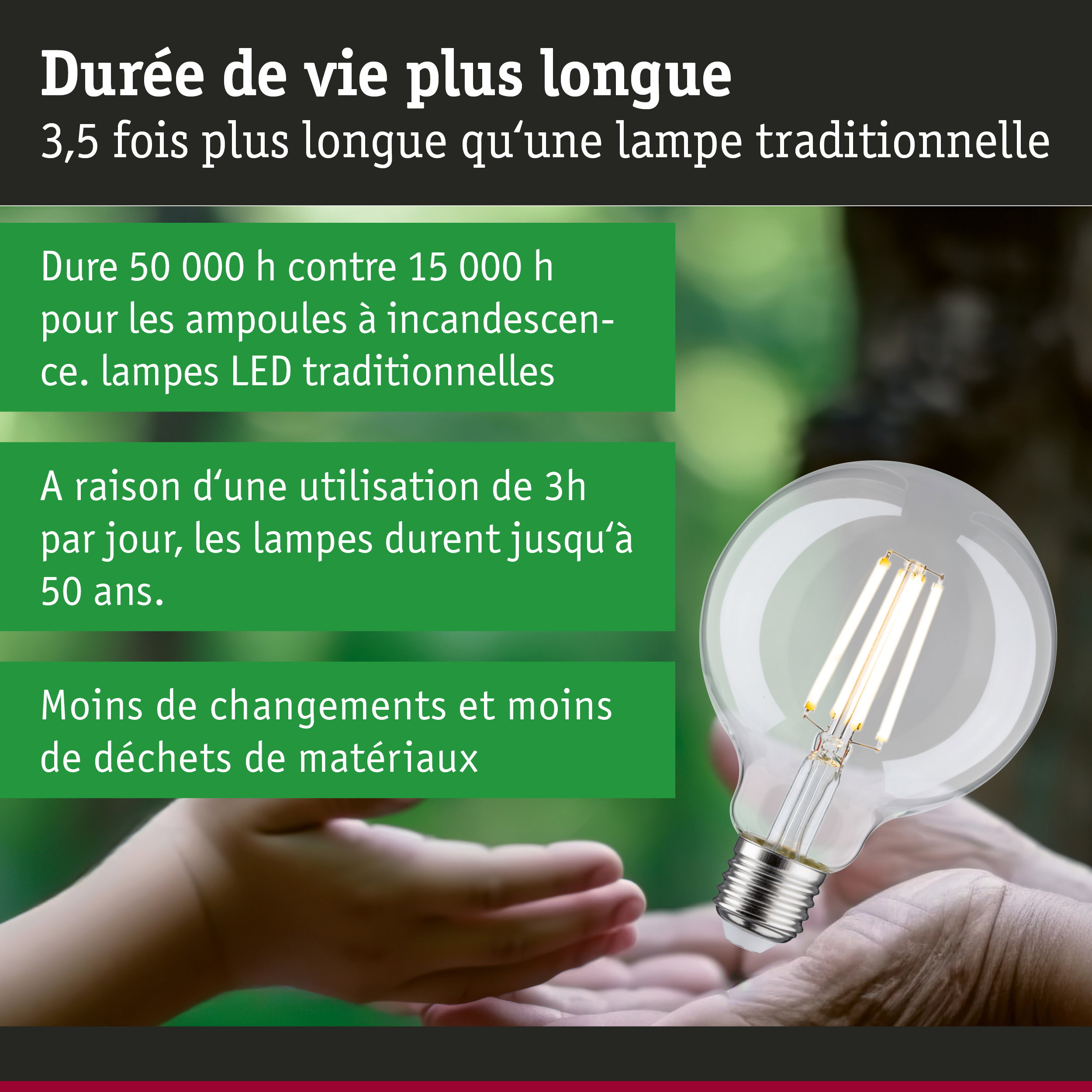 Ampoule LED à longue durée de vie tenue en main, lampe économique et durable