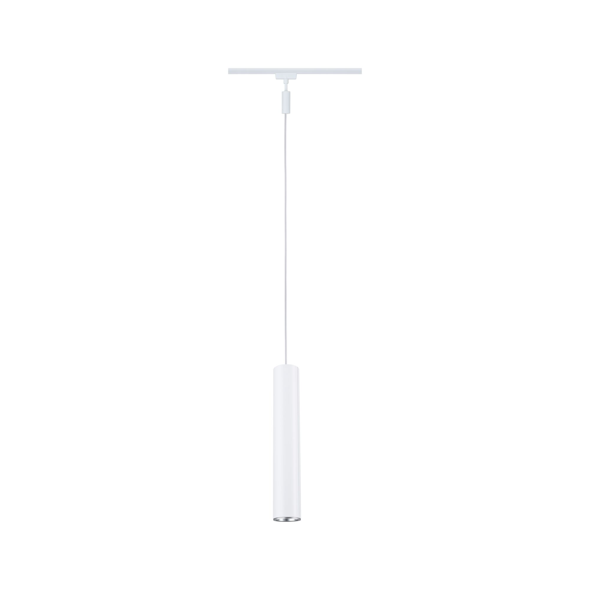 Schlanke weiße LED-Pendelleuchte aus Metall mit zylindrischem Design für moderne Innenräume