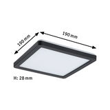 Square black LED ceiling light with white diffuser, dimensions 190x190x28 mm, modern lighting fixture