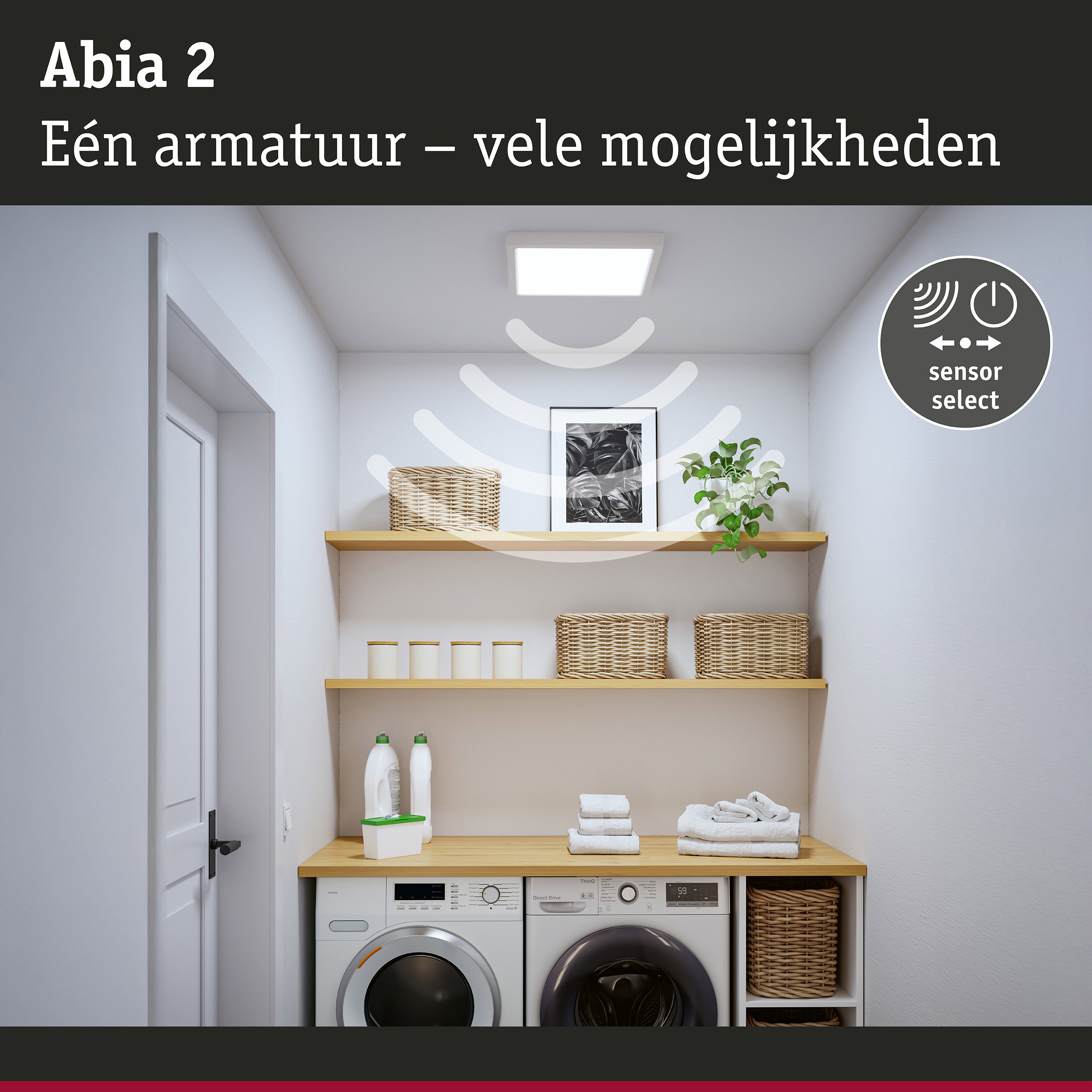 LED-paneel Abia 2 White Select Schemergestuurde bewegingsmelder (HF) hoekig 400x400mm 16W 1400lm White Select Wit