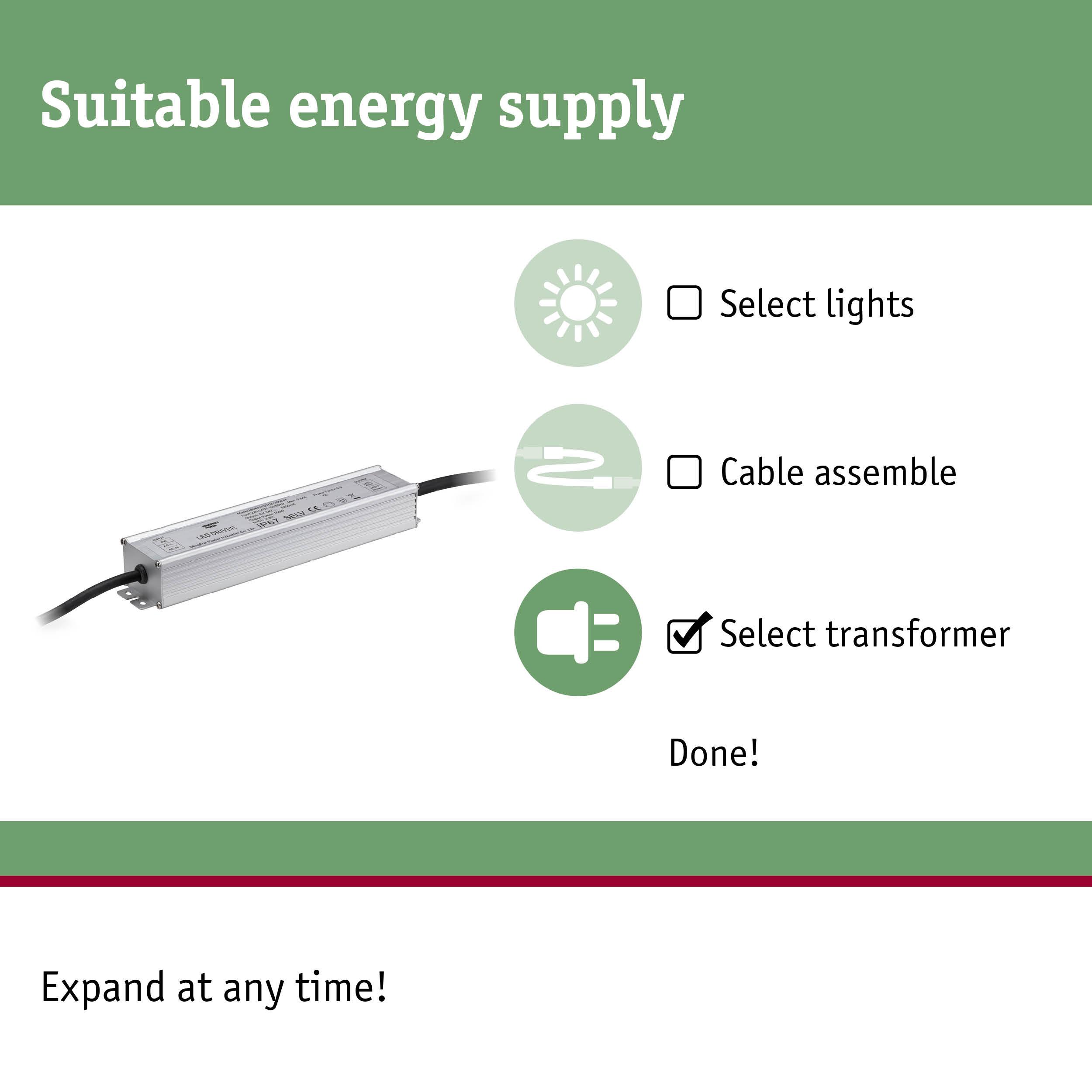 Silver aluminium LED driver with cable for suitable energy supply in LED lighting setups