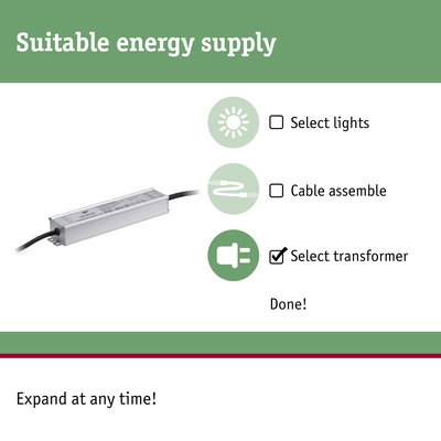 Silver aluminium LED driver with cable for suitable energy supply in LED lighting setups