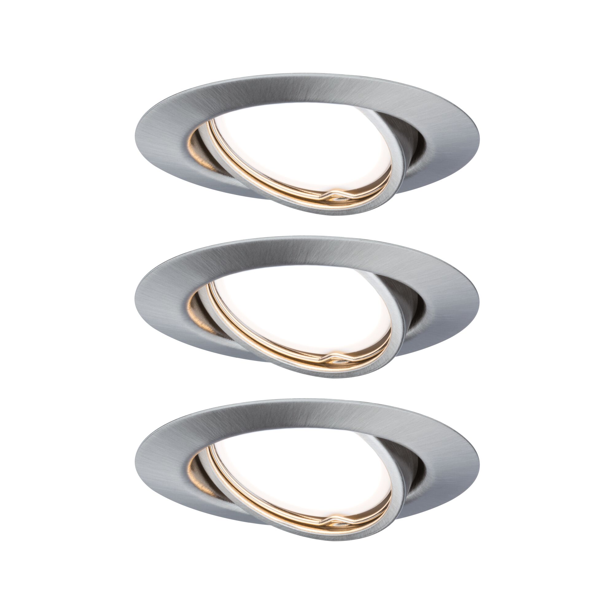 Trois spots encastrés ronds en aluminium brossé argenté pour éclairage LED moderne