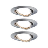 Trois spots encastrés ronds en aluminium brossé argenté pour éclairage LED moderne