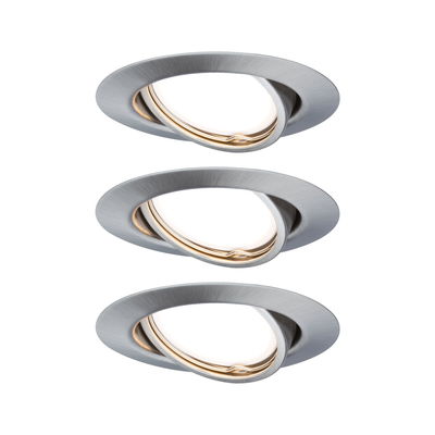 Trois spots encastrés ronds en aluminium brossé argenté pour éclairage LED moderne