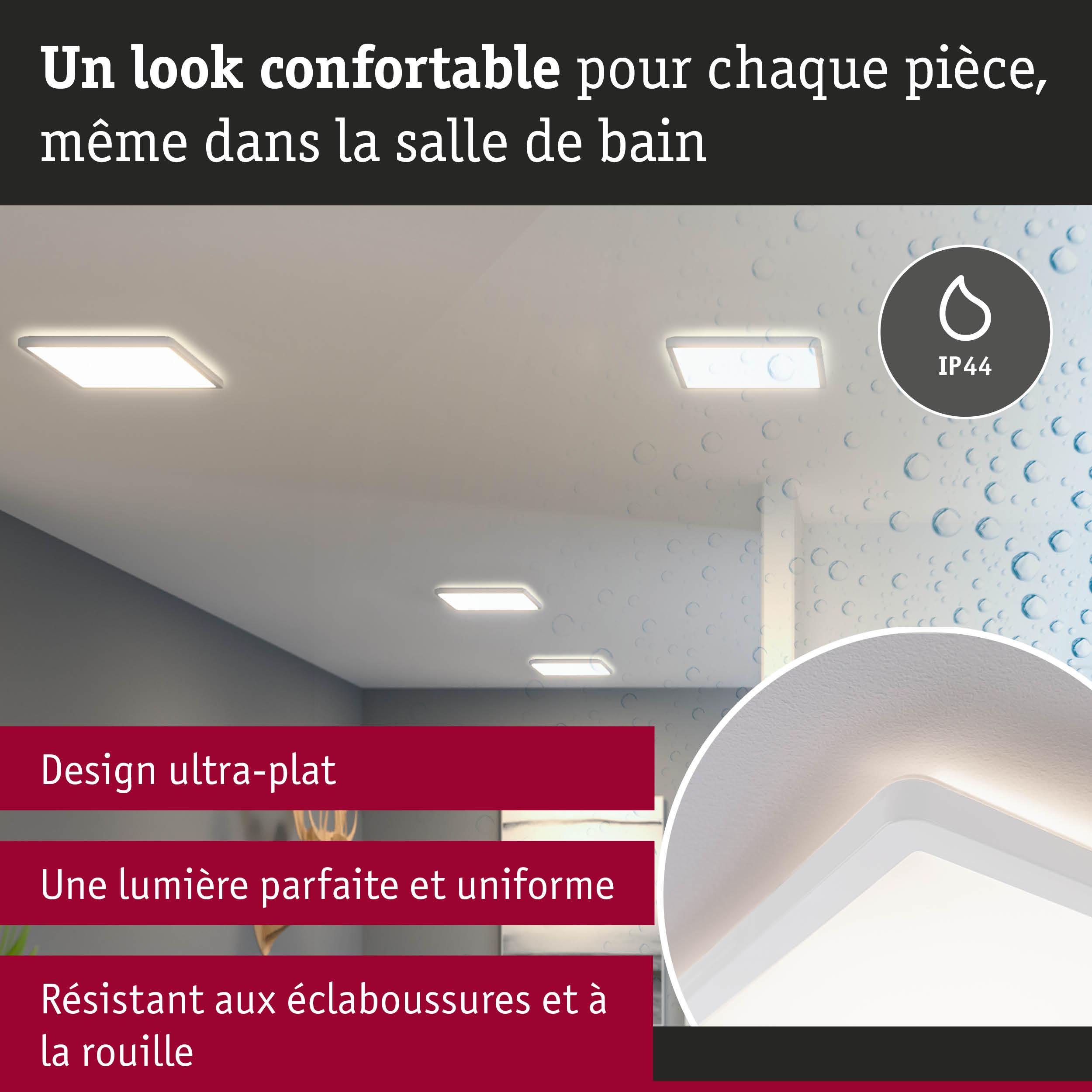 Plafonnier LED blanc ultra-plat IP44, idéal pour salle de bain, résistant aux éclaboussures et à la rouille