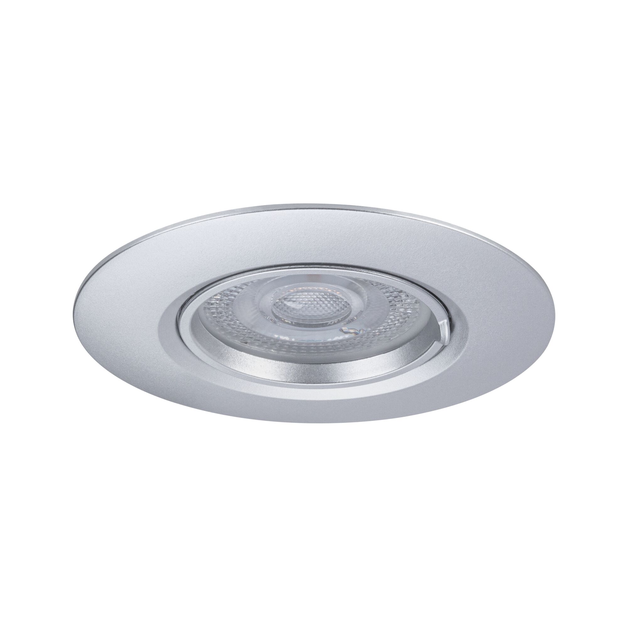 Runder Einbaustrahler aus silbernem Aluminium mit klarem Glas und LED-Licht für moderne Raumbeleuchtung