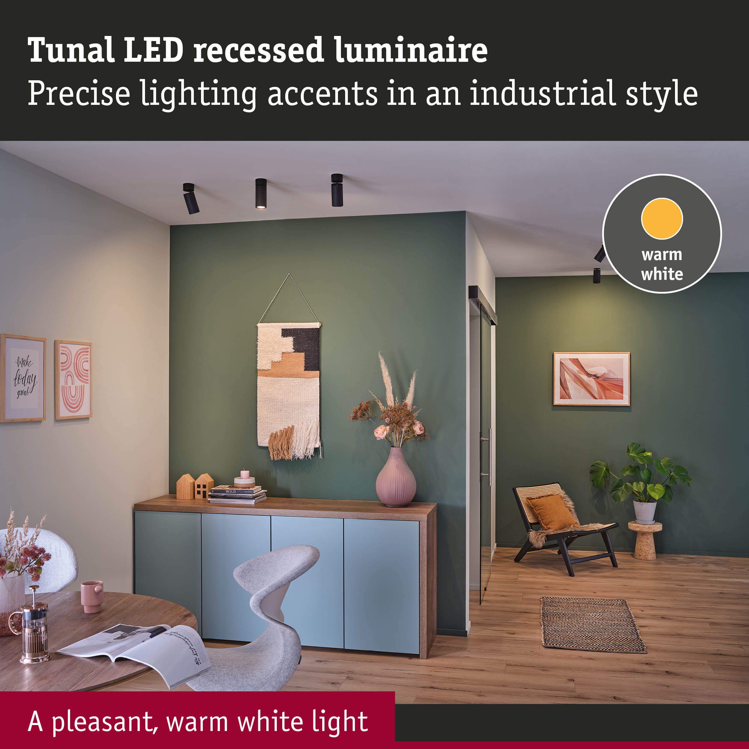 Black Tunal LED recessed spotlight with warm white light for precise industrial style accent lighting