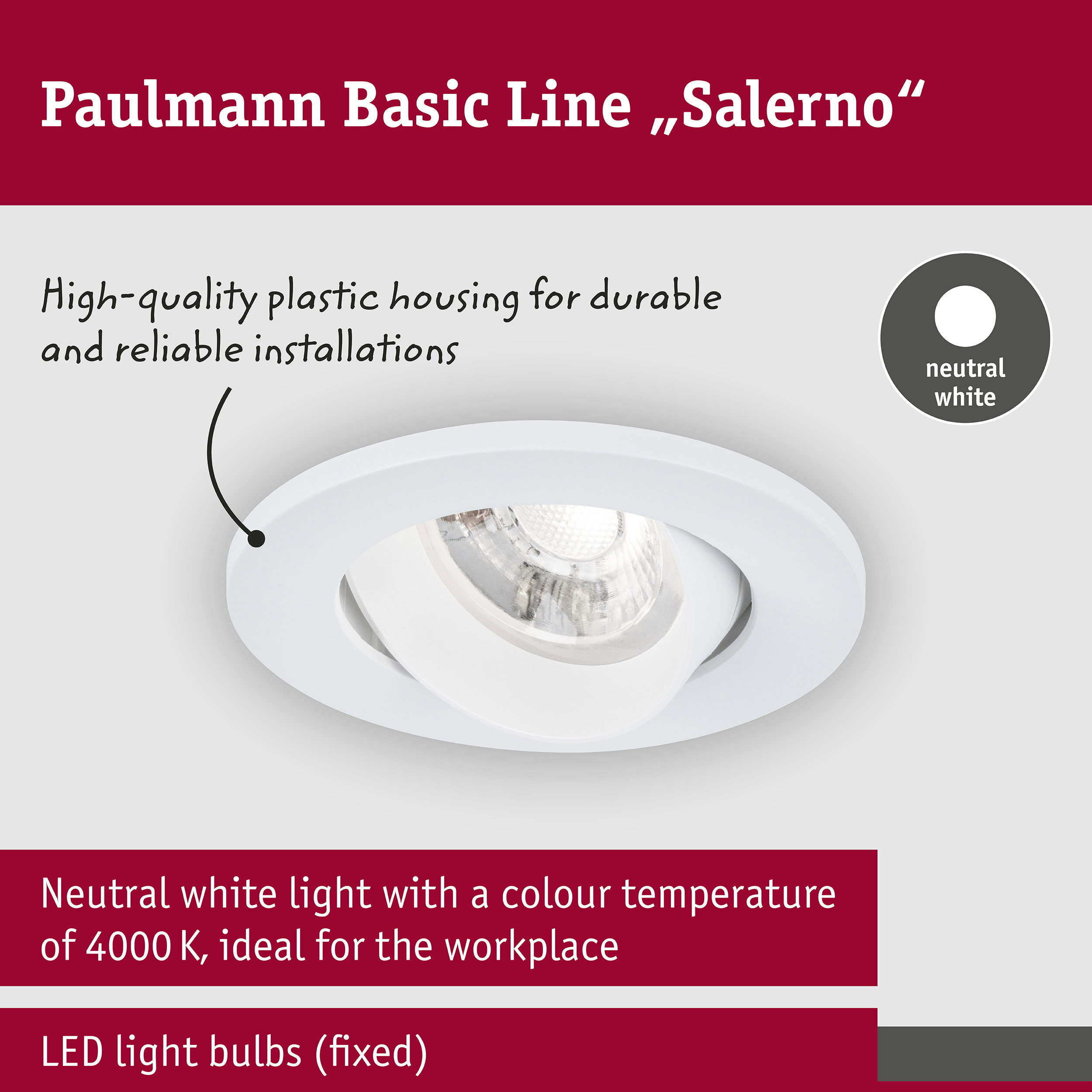 LED Downlight Salerno 4000K 67mm 3x204lm 3x2,9W Matt white