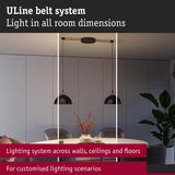 ULine Belt System with black pendant lights over dining table for customizable room lighting