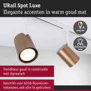 URail Spot Luxe mat gouden railschijnwerper met verwisselbare lamp en signaalwit railsysteem