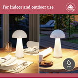 White mushroom-shaped LED table lamp made of plastic for indoor and outdoor use with IP44 rating