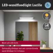 Witte LED-wandflitser Lucille met warm wit licht en 3-traps dimfunctie voor binnenverlichting