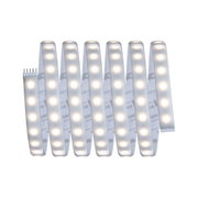 Flexible LED strip light with warm white LEDs and adhesive backing for versatile lighting solutions.