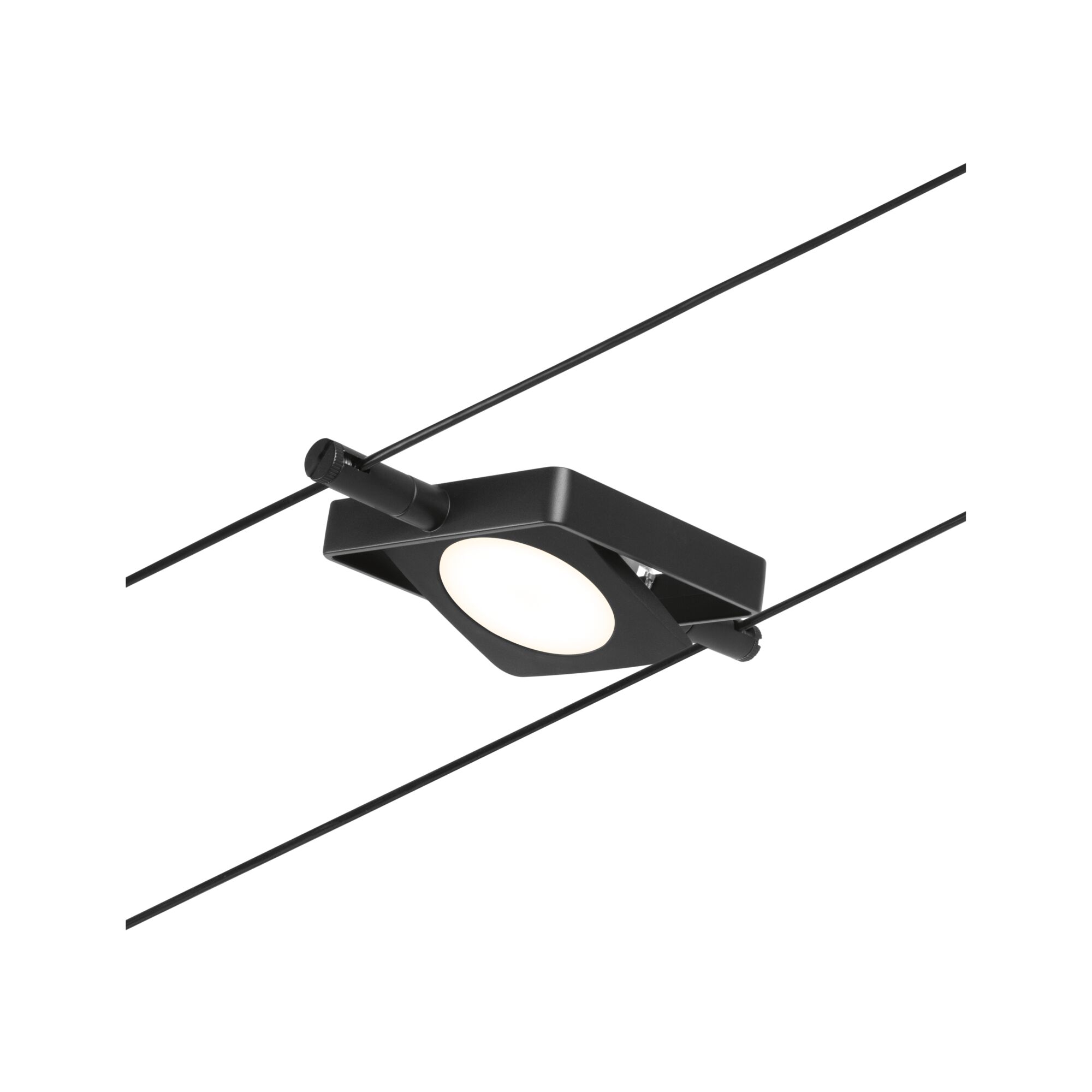 Black LED cable spotlight with round plastic diffuser for modern lighting systems and interior design