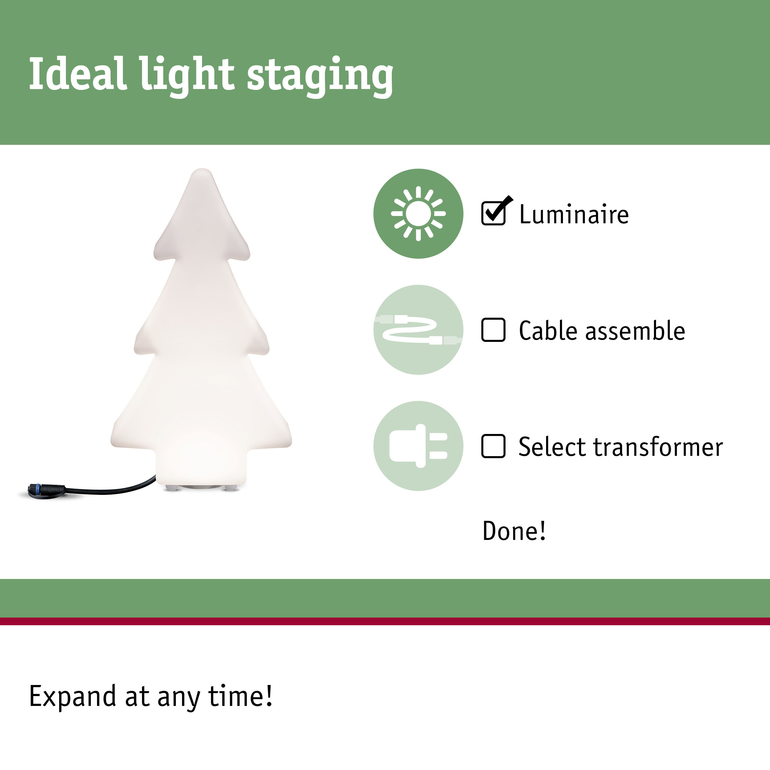 White plastic LED Christmas tree with cable for decorative holiday lighting