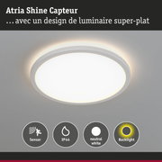 Plafonnier LED rond blanc avec capteur, indice IP44, lumière blanc neutre et rétroéclairage