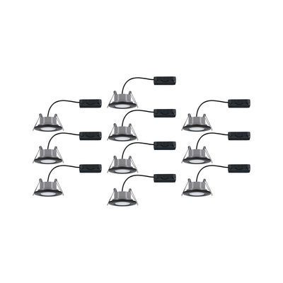 Set of ten grey LED recessed spotlights with black cables for modern indoor lighting