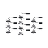 Set of ten grey LED recessed spotlights with black cables for modern indoor lighting