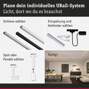 Modulares URail-Schienensystem in Schwarz und Weiß mit Spots und Pendelleuchten für individuelle Lichtplanung