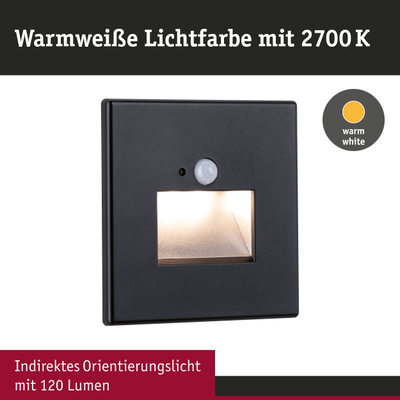 Schwarze LED-Außenwandleuchte mit warmweißem Licht 2700K und 120 Lumen für Orientierung