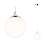 Suspension moderne en verre blanc avec support chromé pour un éclairage élégant
