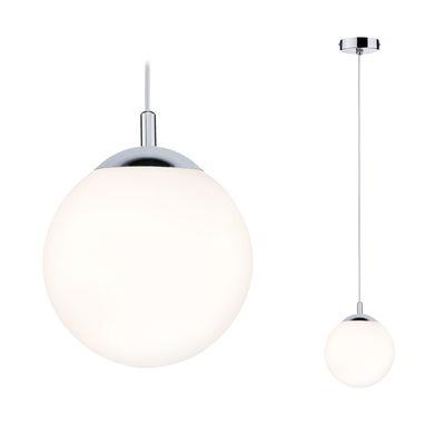 Modern pendant light with white glass and chrome metal for stylish room lighting