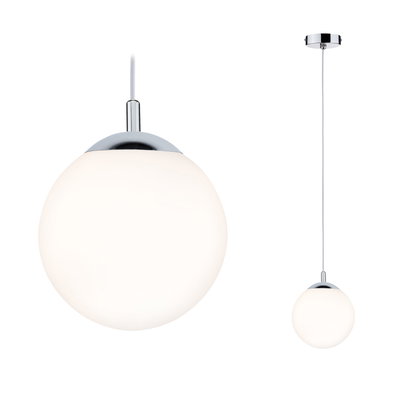 Moderne Pendelleuchte mit weißem Glas und verchromtem Metall für stilvolle Raumbeleuchtung